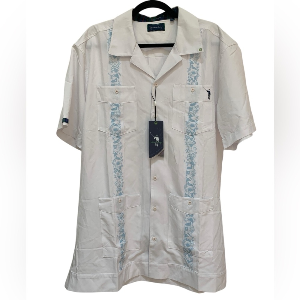 William Murray Shirt Mens XL White Blend Embroidered Cuban Guayabera Golf